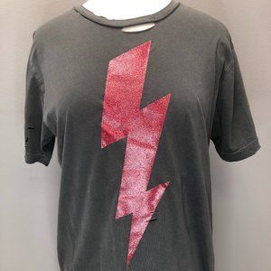 Distressed Tee with Vinyl Hot Pink Lightning Bolt